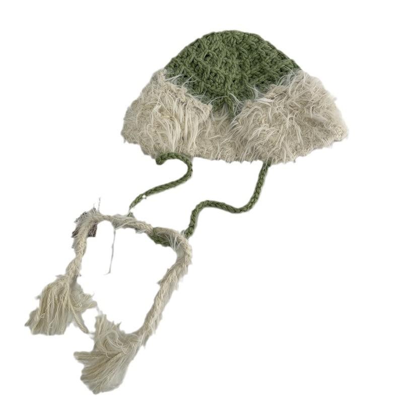 Cute Contrasting Colors After Opening Warm Loli Hat Autumn and Winter Girls College Style Fashionable Sweet Strap Cold Hat