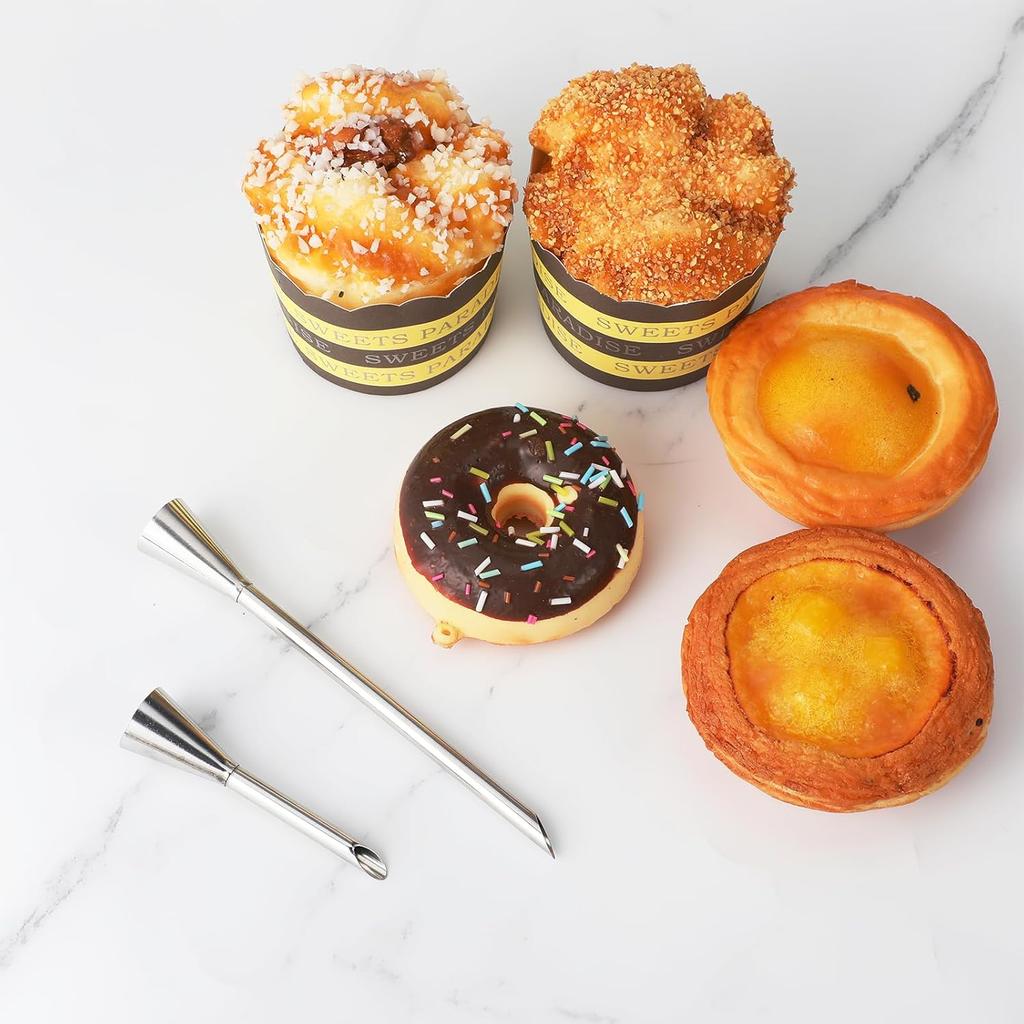 3 Pcs Cream Icing Piping Nozzle Tips,Stainless Steel Long Cream Nozzle Decor,Small Pastry Icing Piping Decorating Tools + Decorating Cleaning Brush