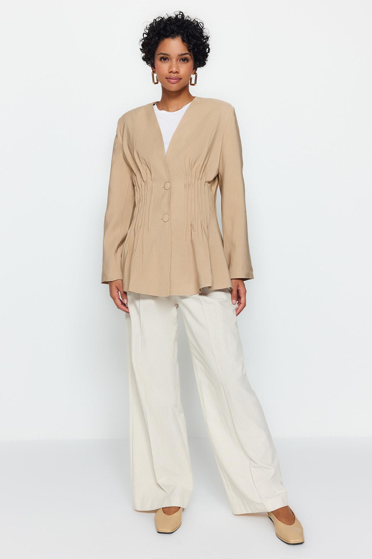 

Жакет из норковой ткани в рубчик X Kevser Sarıoğlu TCLSS23CK00002