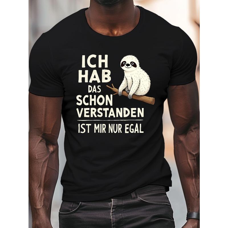 

Мужская повседневная футболка с коротким рукавом и круглым вырезом, европейский размер, ленивец с немецкой фразой, для лета, БОЛЬШОЙ РАЗМЕР S чёрный