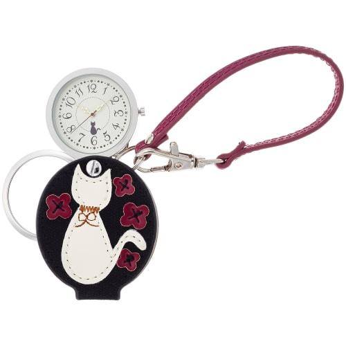 Fieldwork Analog Pocket Watch with Flower Cat Design and Bag Charm, with Magnifying Glass, LW037-1, Women's