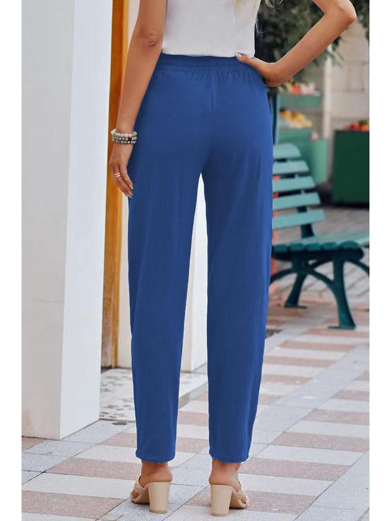 Herbst Damen Baumwoll-Leinen Kordelzug Weitbein Hose