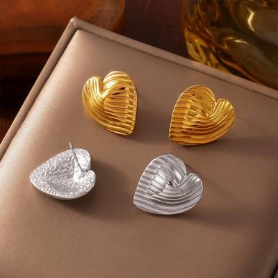 Wind Persönlichkeit Vielseitige 18K Gold Titanstahl Ohrstecker Glatte Geriffelte Gestreifte Liebe Leichte Luxus Ohrringe Ohrringe Frauen