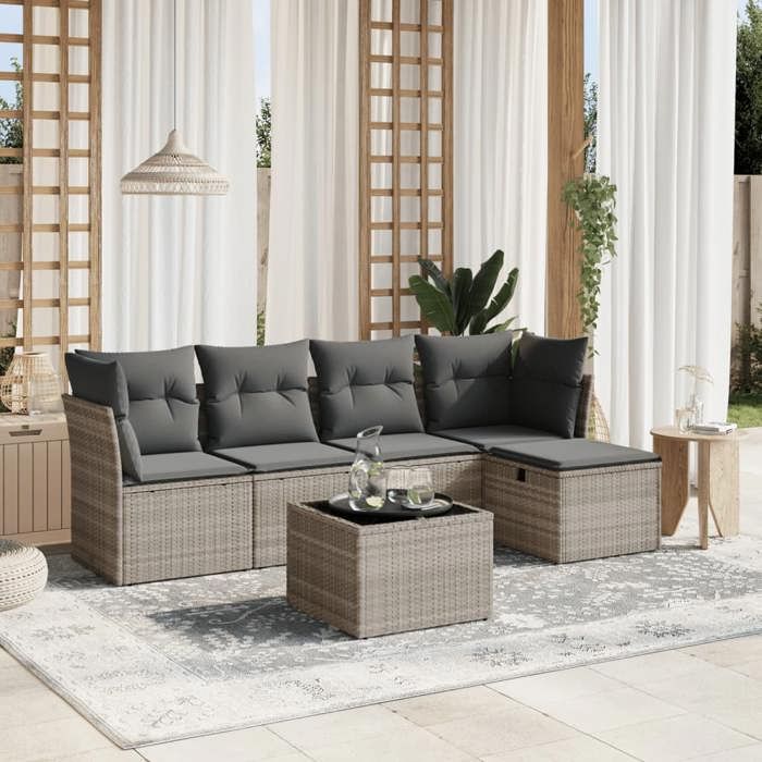 VidaXL Garden Lounge Set with Cushions 6 Pcs, Patio Sofas, Patio Furniture Set, Outdoor Furniture, Grey 3263148