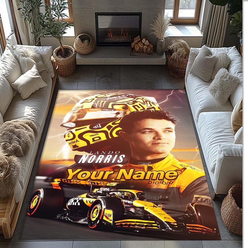 Lando Norris Crystal Velvet Rug, Custom Name Text Personalized Non‑Slip Floor Mat for Home Decor Gift