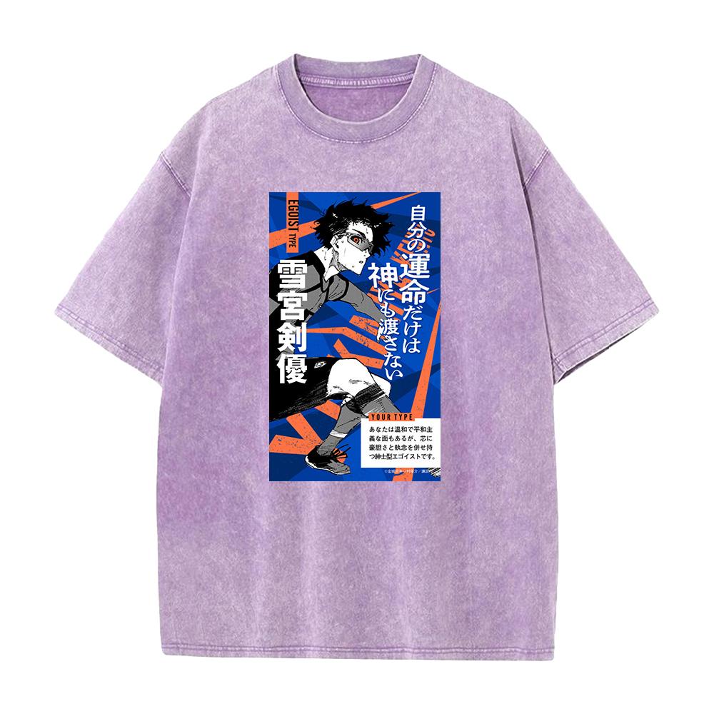 Harajuku Anime BLUE LOCK Kenyuu Yukimiya Graphic T Shirt Men Comfortable Cotton T-shirts Manga Tee Harajuku Male Washed Tshirt