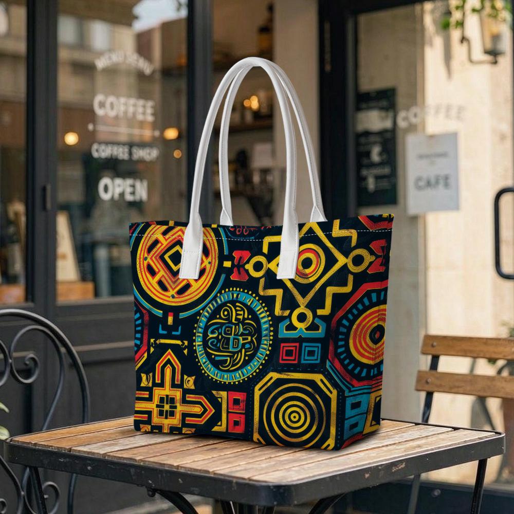Tribal Print Tote Bag Casual Large Capacity Daily Shoulder Purse for Women Stylish Geometric Pattern Handbag for Travel Grocery Shopping Outdoor Use