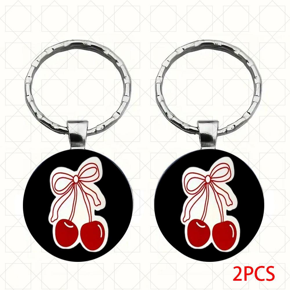 

2PCS For Chic Cherry Bow And Pink Ribbon Design Keychain Durable DIY Car Keyring Accessories, Creative Pendant for Men & Women Gift