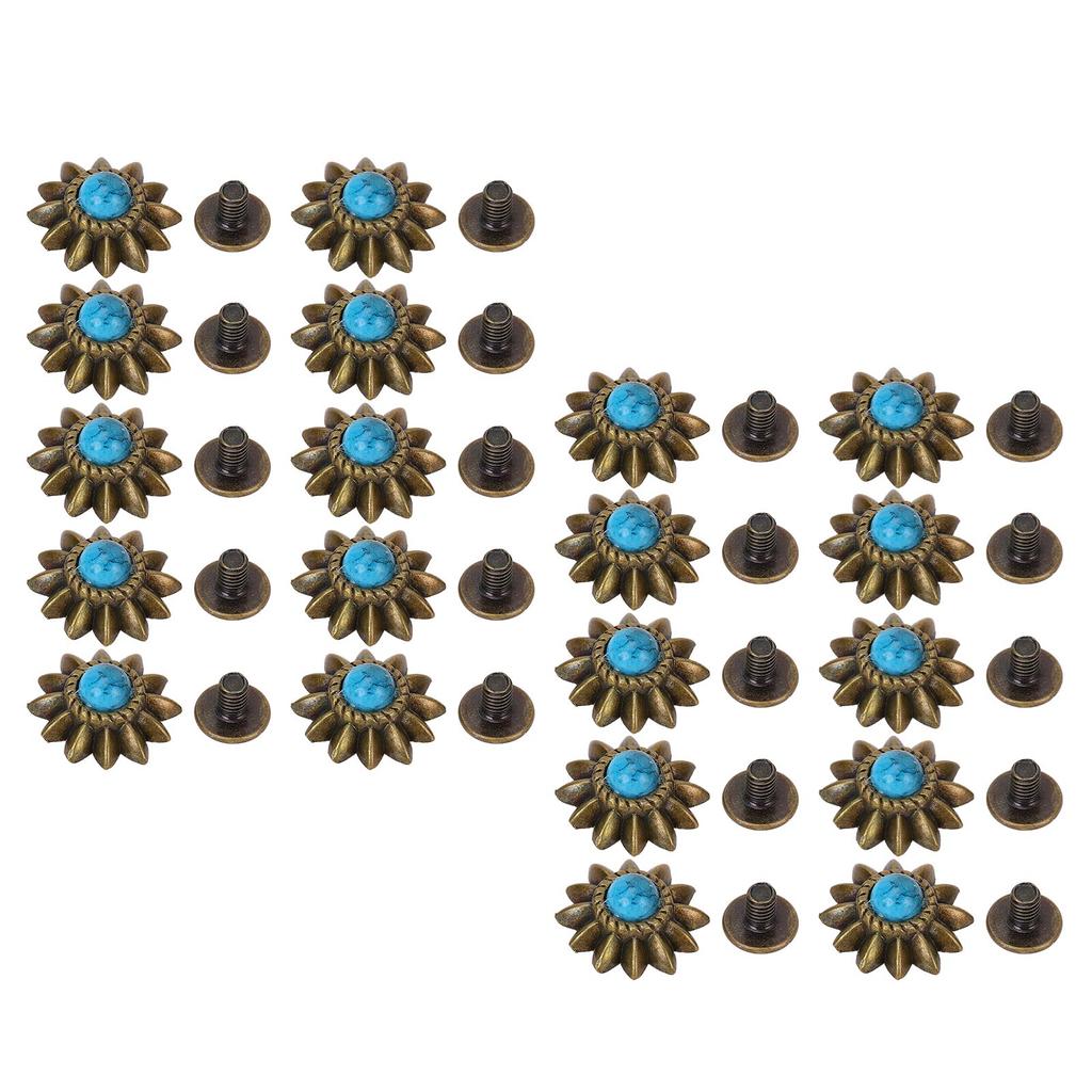 20 Set Daisy Decorative Conchos Buckles Simulation Turquoise Alloy Rivets Vintage Western Metal Screwback Buttons