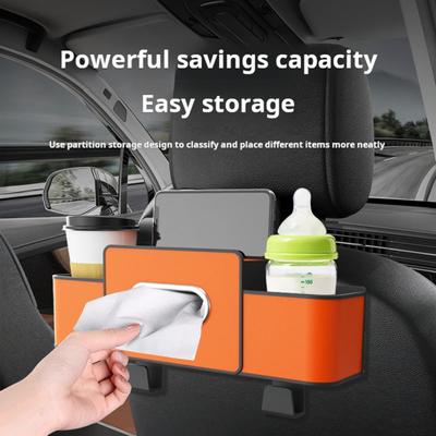 Organizador de Caja de Almacenamiento para Coche con Dispensador de Pañuelos Doble Portavasos Bolsillo para Teléfono Caja de Almacenamiento Resistente al Agua para Asiento Trasero para SUV Sedán Viajes Uso Diario