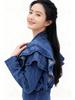 Korean-Style Ruffle Slim-Fit V-Neck Denim Jacket
