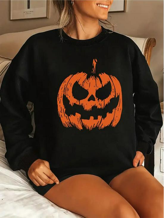 European and American Halloween Pumpkin Plus Size Long-Sleeve Crew Neck Sweatshirt