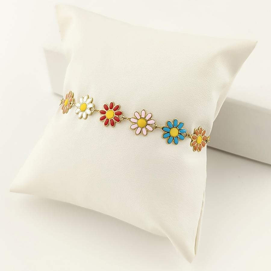 1pc Stainless Steel Enamel Women's Bracelet Colorful Chrysanthemum Bracelet