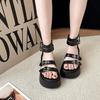 Fashion Women Platform Sandals French Retro Belt Buckle Open-toed Roman Sandal Women's Versatile Heightening Beach Shoes Sandalias Mujer