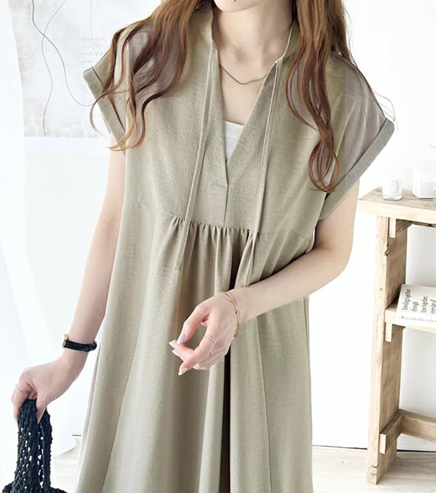 TASOGARA Long Solid Plus Sizes Maxi Loose for Commuting Free Light Women's Dress, Spring/Summer, Color, Cotton, Figure-Flattering, Available, Length,