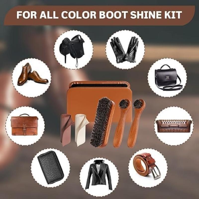 Horse Hair Brush Leather Shoe Wax Set,maintenance Oil Leather Jacket Care,shoe Polish,car Interior Maintenance Tool11 Piece Set.