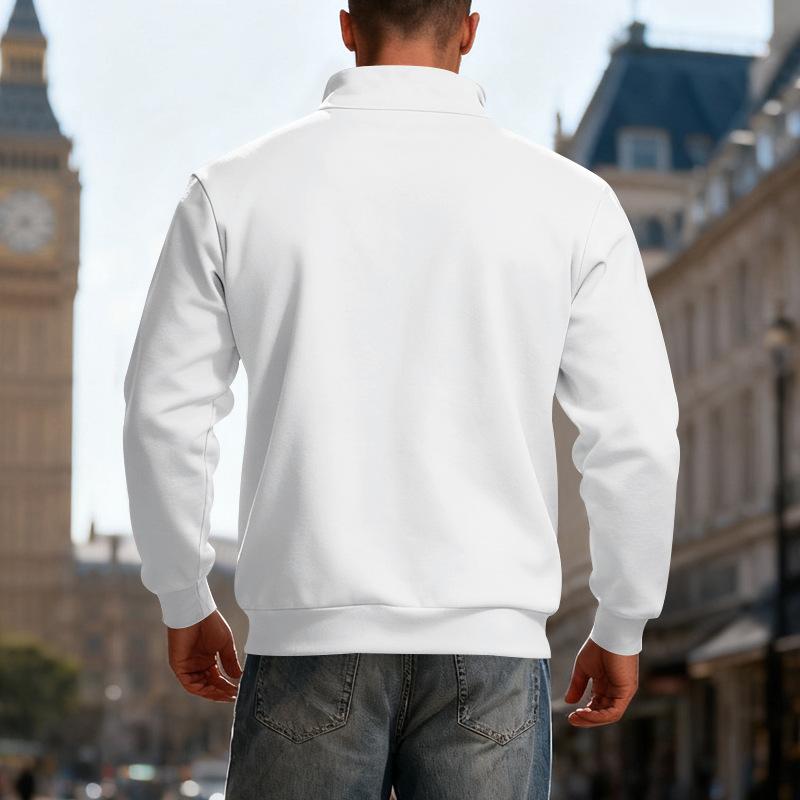 Winter Fleece-Lined Oversized Outdoor Men's Warm Stand-Up Collar Contrast-Striped Sports Sweatshirt