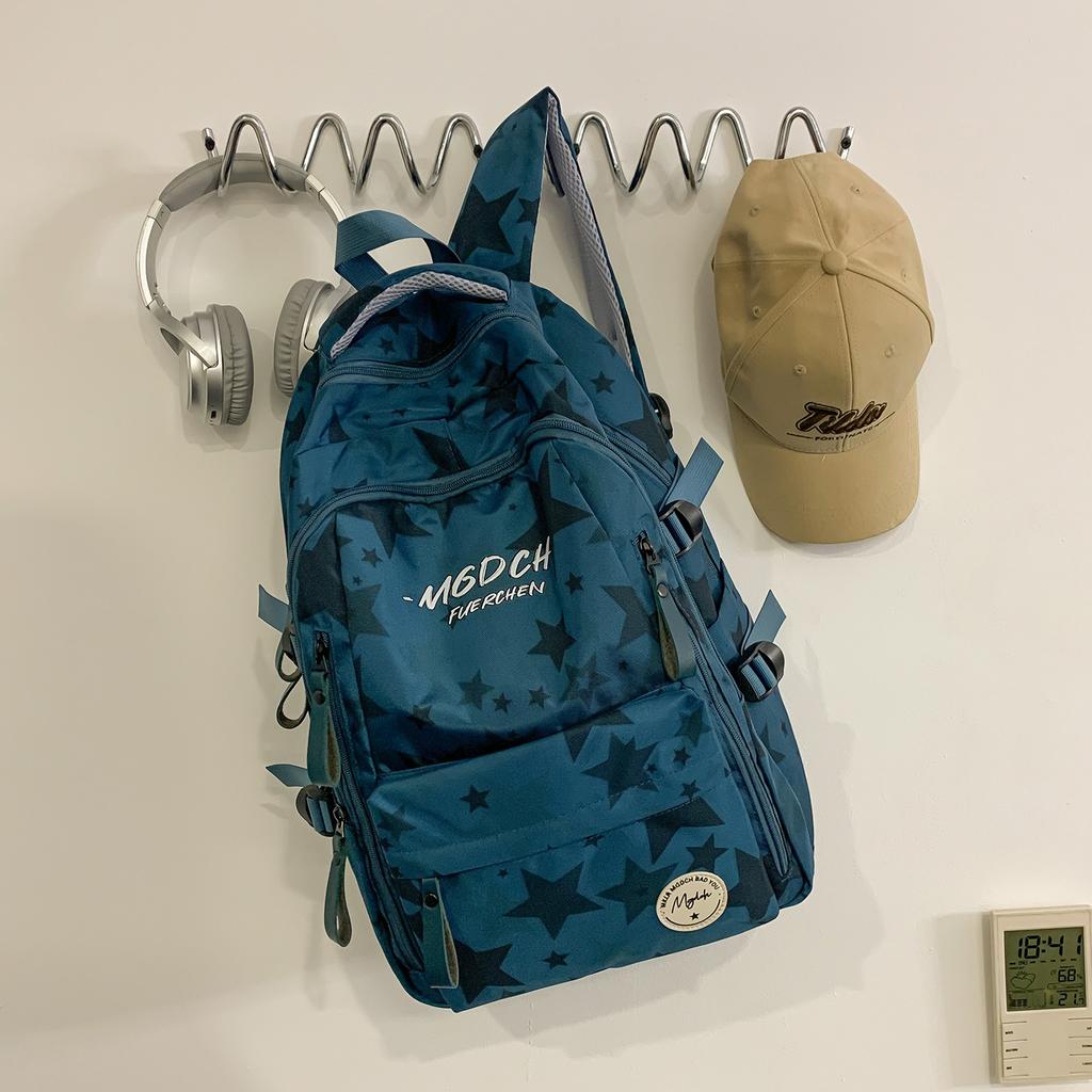 Schoolbag: Korean Star Print High School Boys' Junior High School Backpack Women's Backpack Large Capacity Casual Simple Lightweight Backpack