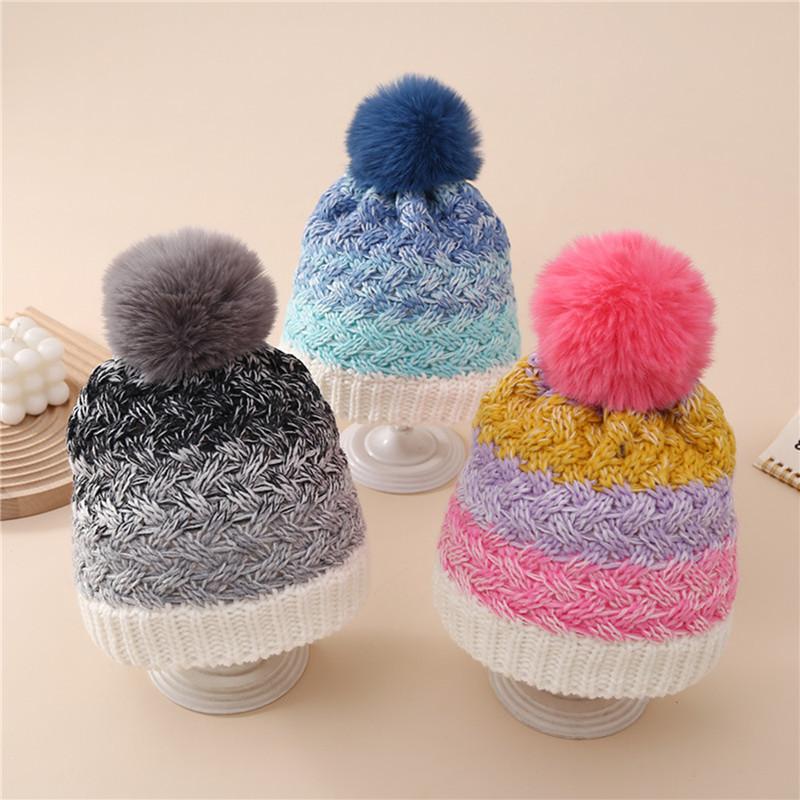 Winter Children's Padded Colour Blocking Knitted Pullover Ear Protection Cap