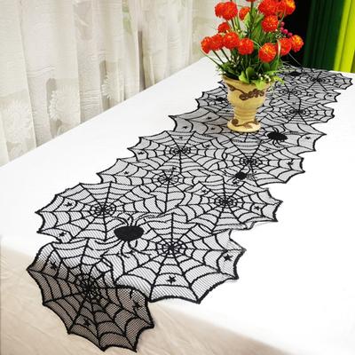 Halloween Table Runner, 18 X 72 Inch Gothic Black Lace Spider Web Table Runner for Kitchen Dinner Table Centerpiece, Halloween Party