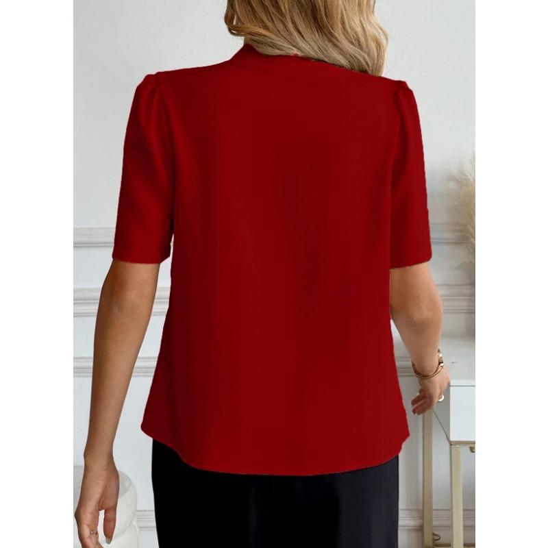 Women's New Summer V-neck Fashion Button Casual Business Short-sleeved Shirt