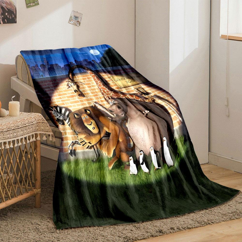 Madagascar Cartoon Characters Blanket Bedroom Blanket for Livingroom Couch Lunch Break Soft Throw for Friend's Festival Gift