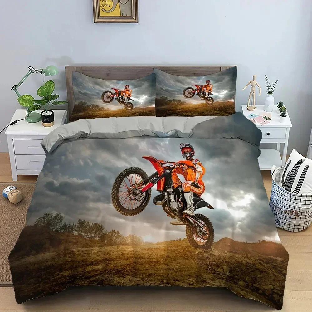 Top Motocross Off-road Race Motorcycle Dirt Bike Rider Bedding Set Twin Queen Size Duvet Cover Pillowcase Bed Kids Adult