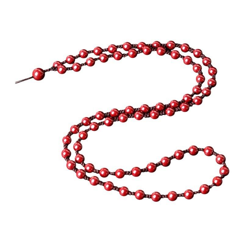 Cinnabar Bead Necklace, Ethnic Style Purple Gold Thread Hanging Cord Cinnabar Bead Pendant Necklace