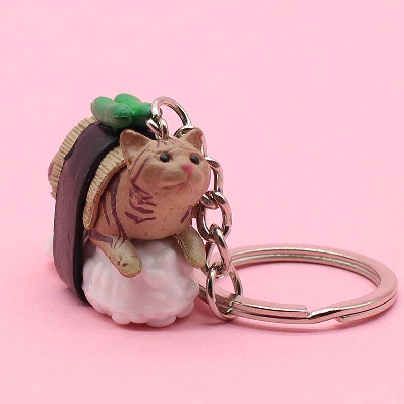 Cartoon Sushi Cat Keychain - Cute Kitten Pendant for Bags and Cars