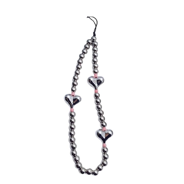 Fashionable Handcrafted Phone Strap Acrylic Beaded Black Heart Pendant Keychain