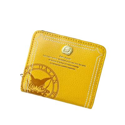 BebeDayan Bi-fold Compact Wallet with Round Zipper and Synthetic Leather for Women (Yellow)