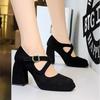 Zapatos de mujer de tacón alto y suela gruesa, de temperamento sólido, a la moda, con hebilla en el tobillo, elegantes, para primavera y verano