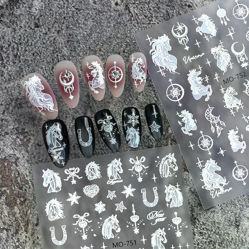 1 Sheet Cute Cartoon Pony Embossed Nail Stickers Year Of The Horse Relief Chinese New Year Manicure Art Decoration Stick-on Nail