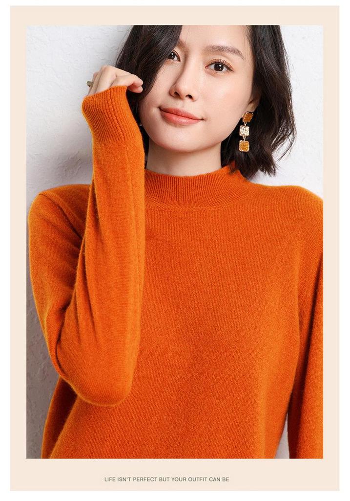 Women's Chic Short Knitwear Top - Half-High Neck, Long Sleeve, Autumn/Winter Style