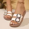 Fashion Women's Large Slippers  New Open-toe Round Head Metal Buckle Hundred with Sandals Thick Bottom Comfortable Beach Shoes