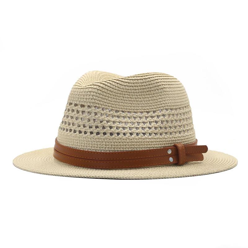 Panama Hollow Jazz Straw Hat Men's and Women's Summer Mountaineering Sunscreen Sun Hat Breathable Fashion Top Hat Beach Hat