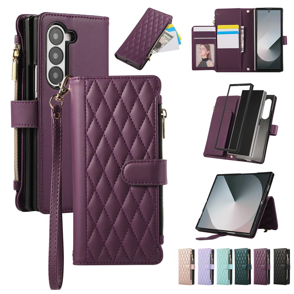 Crossbody Zipper Card Solt Fragrant Leather Wallet Case For Samsung Galaxy Z Fold 6 5 4 3 5G Fold6 Fold5 Bag Lanyard Strap Cover