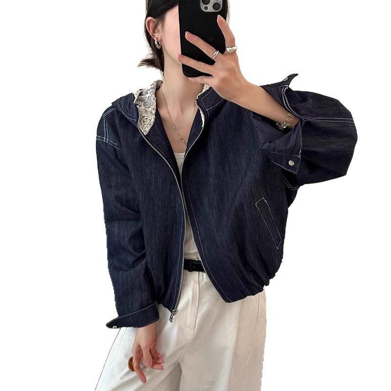 2025 Europäische Frühlings-Denimjacke mit Kapuze für Damen - Lockere Passform, Trendiges Design