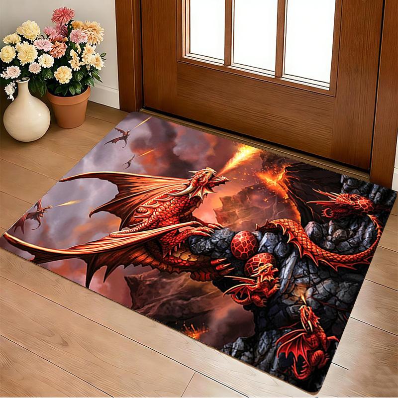 Dragon Fire Living Room Nonslip Area Rug Soft Carpet For Bedroom Game Playroom Sofa Office Home Decor Doormat Christmas Gift