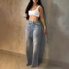 Women's European-Style High-Waist Diamond Straight-Leg Jeans with Belt