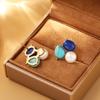 Natural Lapis Lazuli Geometric Pearl French Elegant Temperament High-end Silver Needle Earrings for Women .