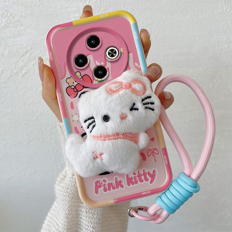 KEYSION Cute 3D Cartoon Plush Case for Infinix Spark 30C with Lanyard Soft Silicone Shockproof Phone Cover for Infinix Spark 30C