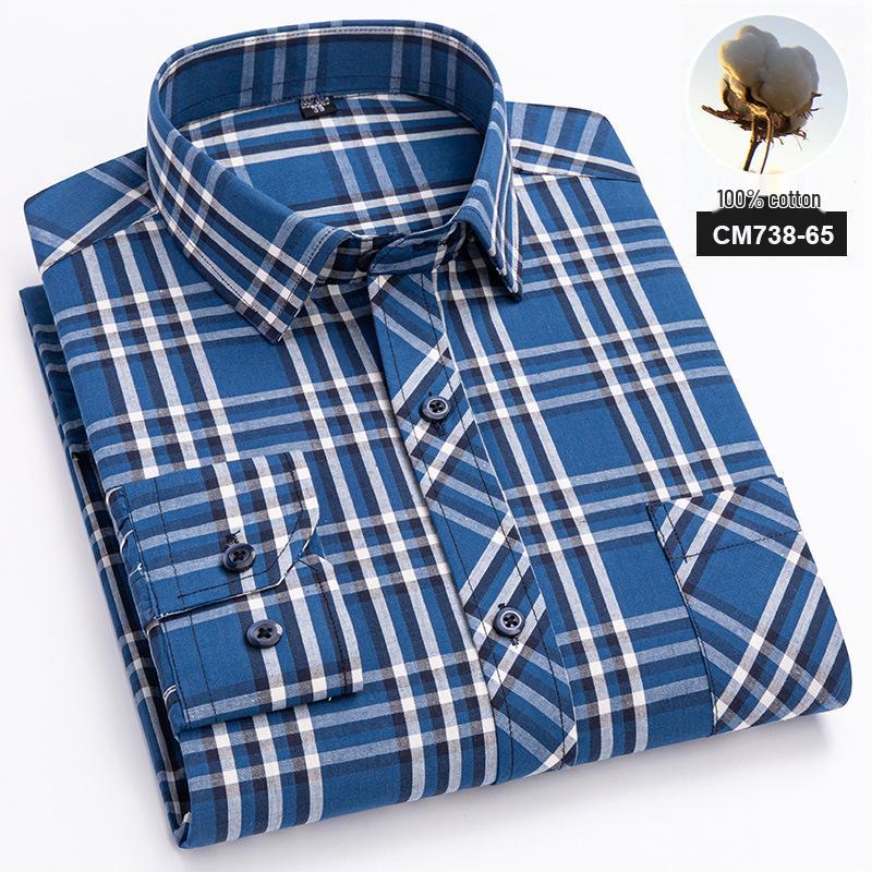 Men's 100% Cotton Plaid Long Sleeve Shirt - Casual Spring/Summer Style