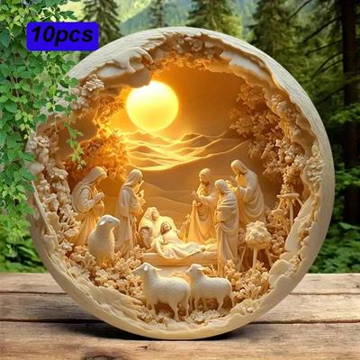 10pcs Classic Nativity Scene Wooden Wall Art 8x8" - No Power Needed, HD Print, Decor for Home, Office, Party - Perfect Religious Gift for Thanksgiving