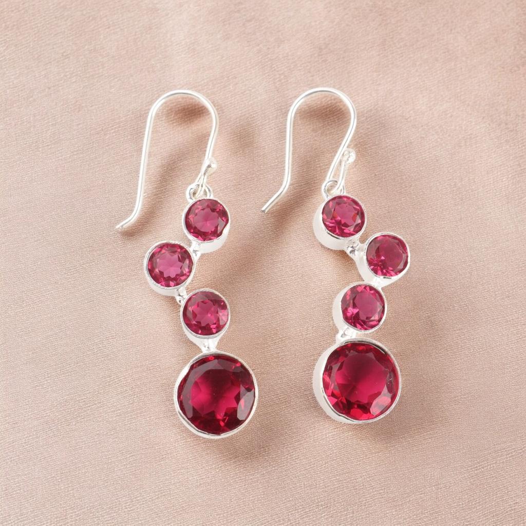 Pink Rubellite Gemstone Earrings  925 Stamped Silver Handmade Beautiful Jewelry EE-161-12