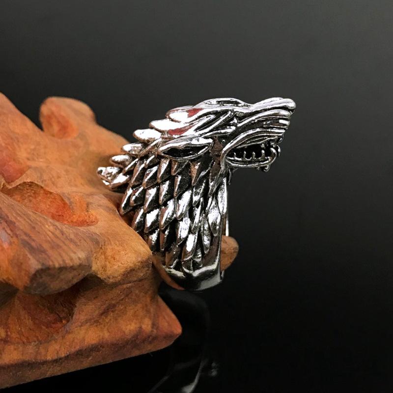Retro Direwolf Ring Das Lied von Eis und Feuer Punk Gothic Offener Ring Für Männer Zinklegierung Schmuck Game of Thrones Zubehör Geschenke