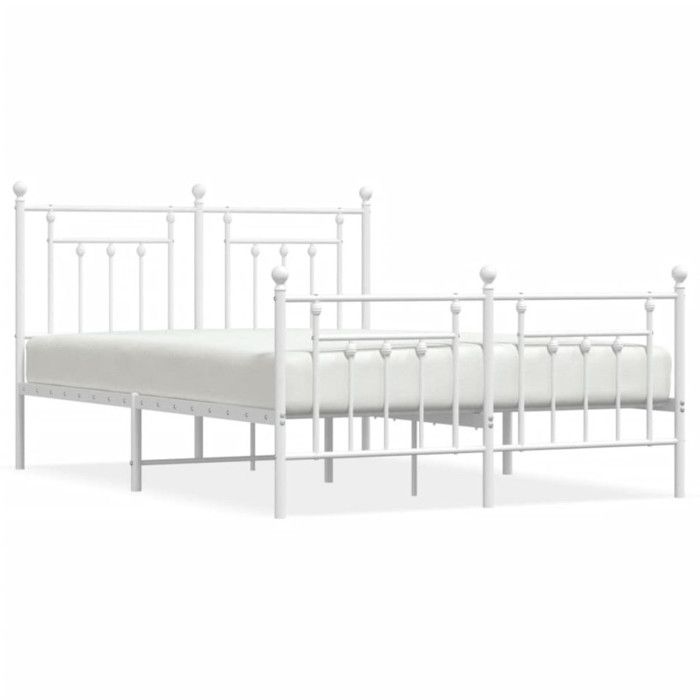 VidaXL Metal Bed Frame with Headboard-Footboard White 140x190cm 353604