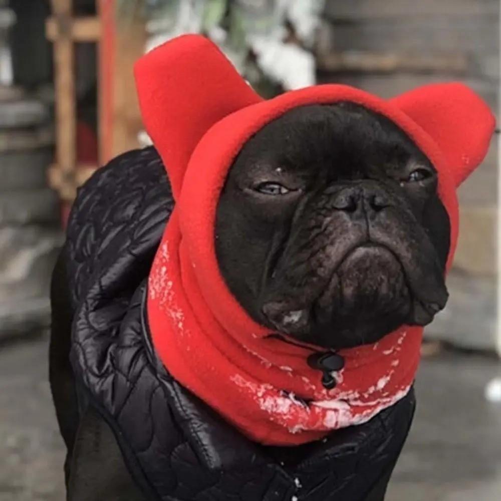Adjustable Dog Fleece Hats Solid Color Dog Warm Caps Dog Ears Hoodie Caps Cold Weather