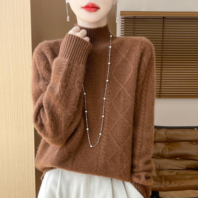 Damski sweter kaszmirowy kaszmir Qinghe 30% kaszmir 70% wełna jesienno-zimowy pulower ciepły i modny