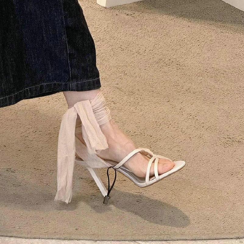 2025 New Fairy Wind Banding Party Open-Toed High Heel Sandals Women High Heels French Sandals Women
